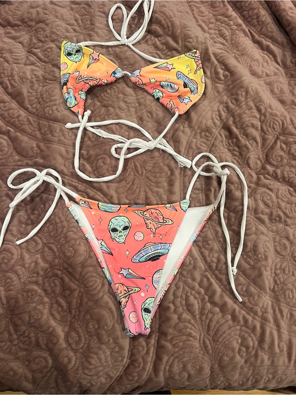 Women’s Pink Alien & Space Print Tie Bikini - Kids Swim